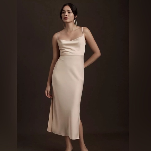 BHLDN Dresses & Skirts - NWT BHLDN Cali Satin Charmeuse Midi Dress in "Oyster" Size 6